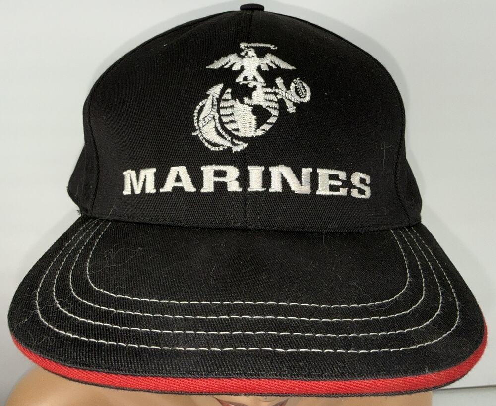 Unionwear US Marines USMC Black Red Snapback Hat Made in USA Embroidered